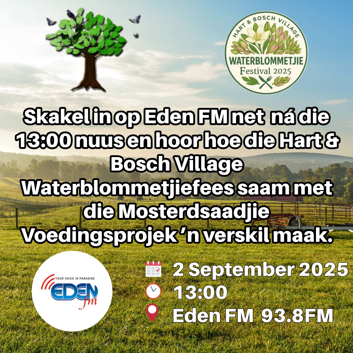 Luister na ons op Eden FM